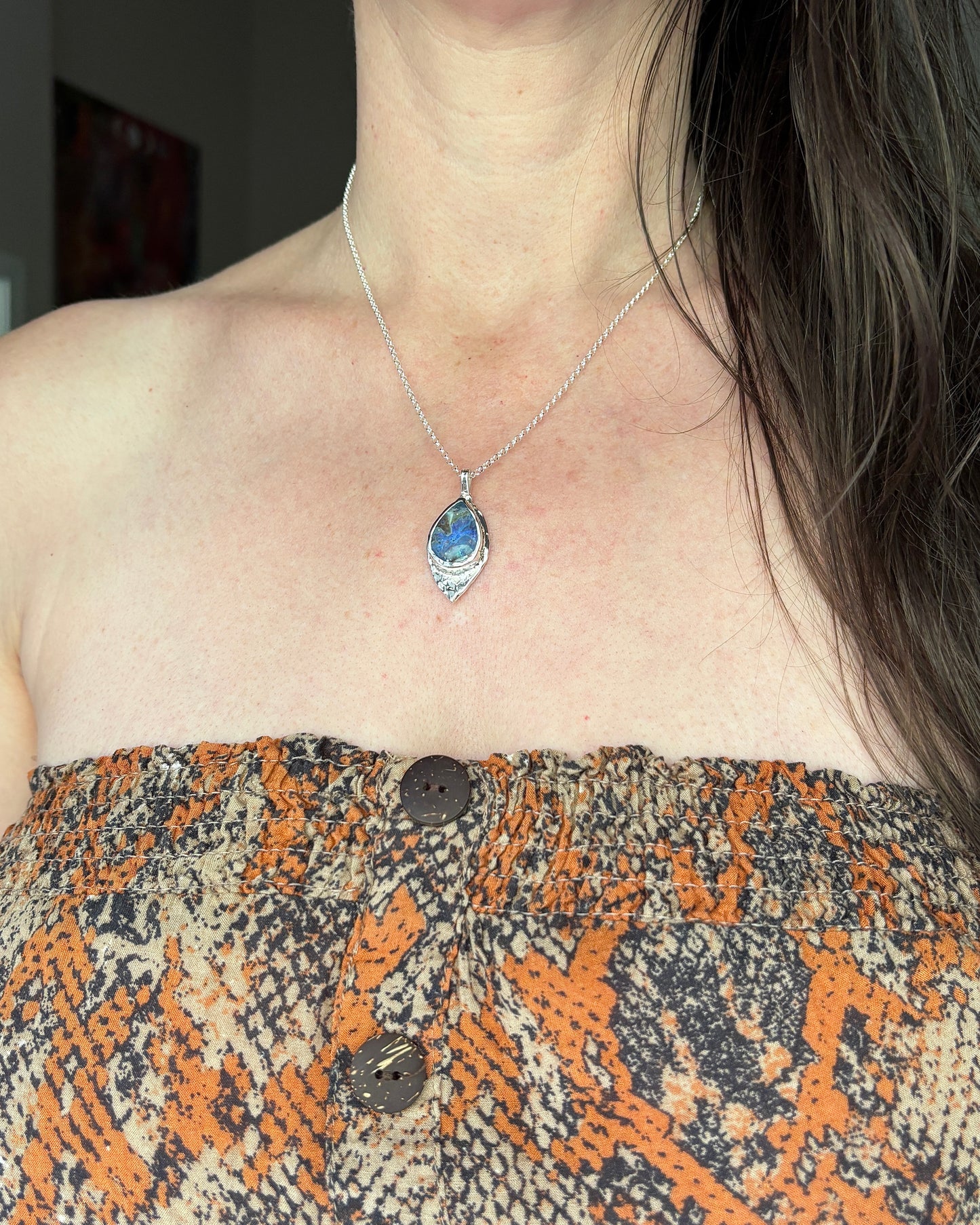 Eagle Boulder Opal Sterling Silver Textured Pendant