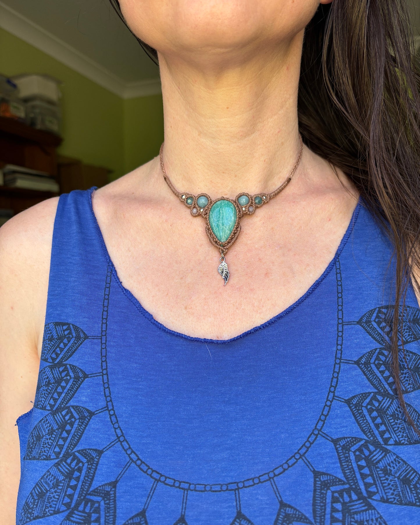 Amazonite Choker Macrame Necklace