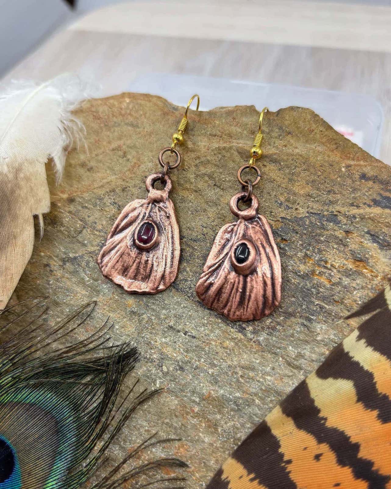 Garnet Real Butterfly Wing Earrings - Copper