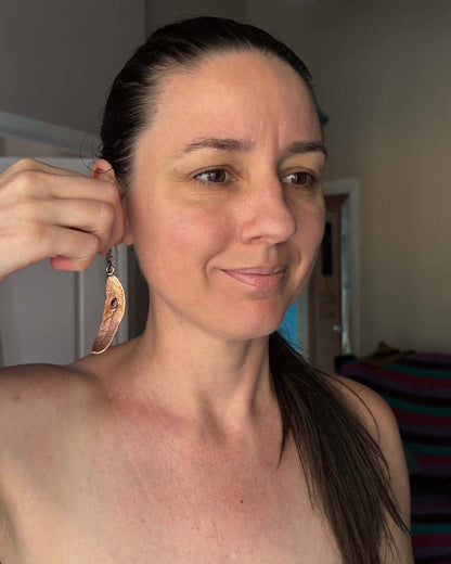 Garnet Real Gumtree Leaf Earrings - Copper