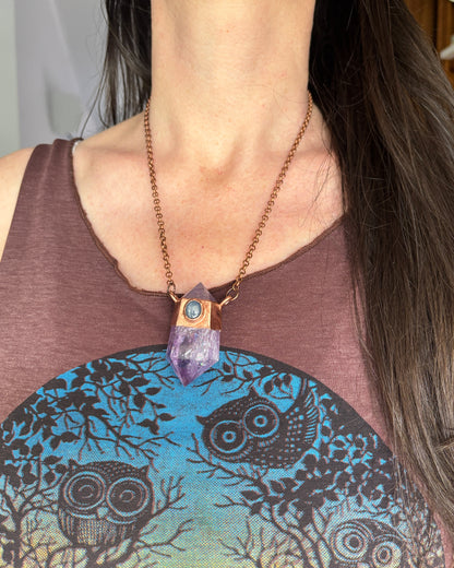 Amethyst & Blue Sapphire Pendant - Copper Electroformed