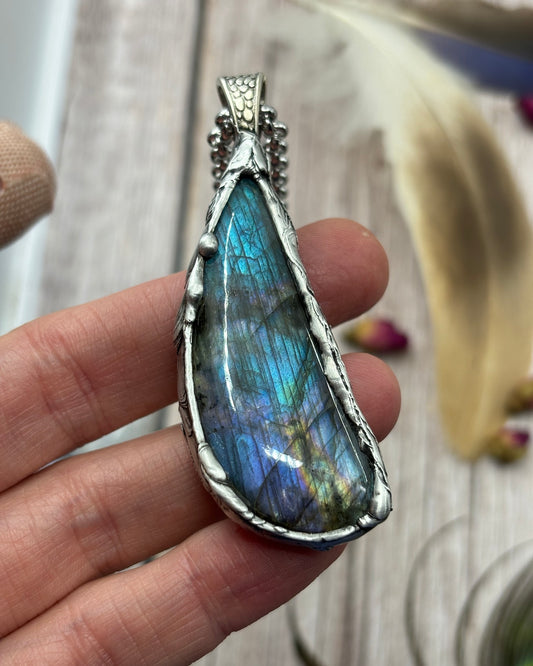 Aqua Multi Colour Labradorite Necklace - Soft Soldered Tiffany Technique