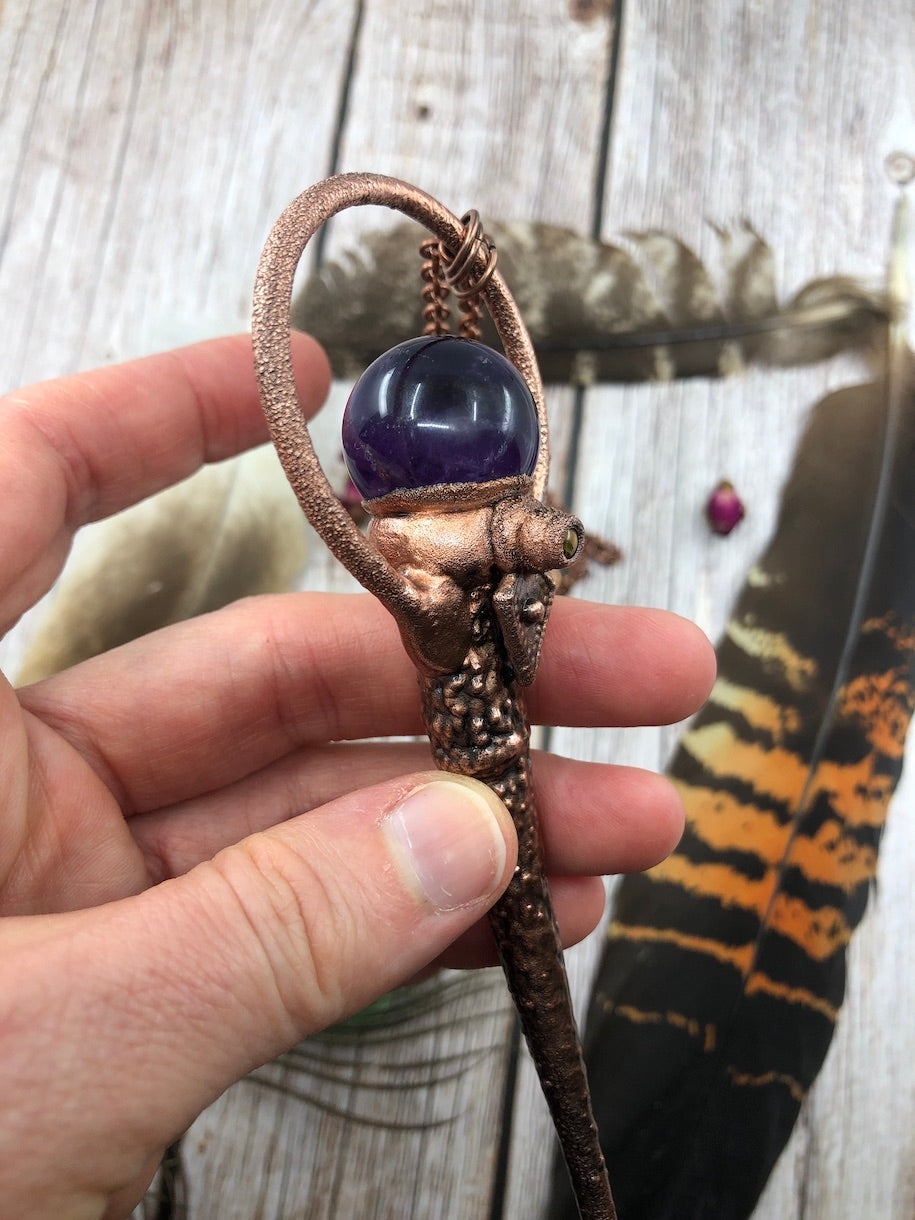 REAL Tree Twig Jewellery with Amethyst Crystal Ball & Tiger Eye - electroformed