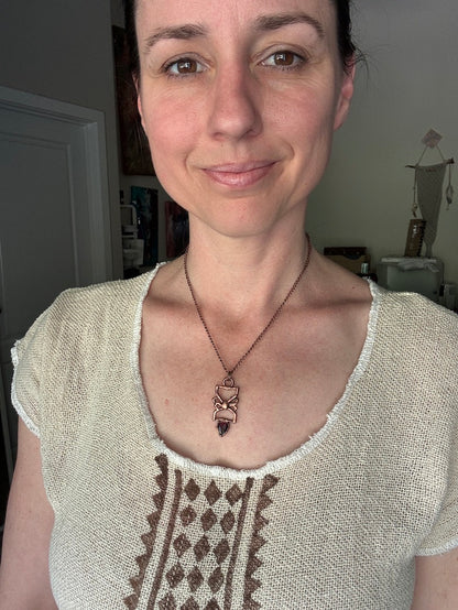 REAL Red Back Spider Necklace with Faceted Garnet - copper electroformed