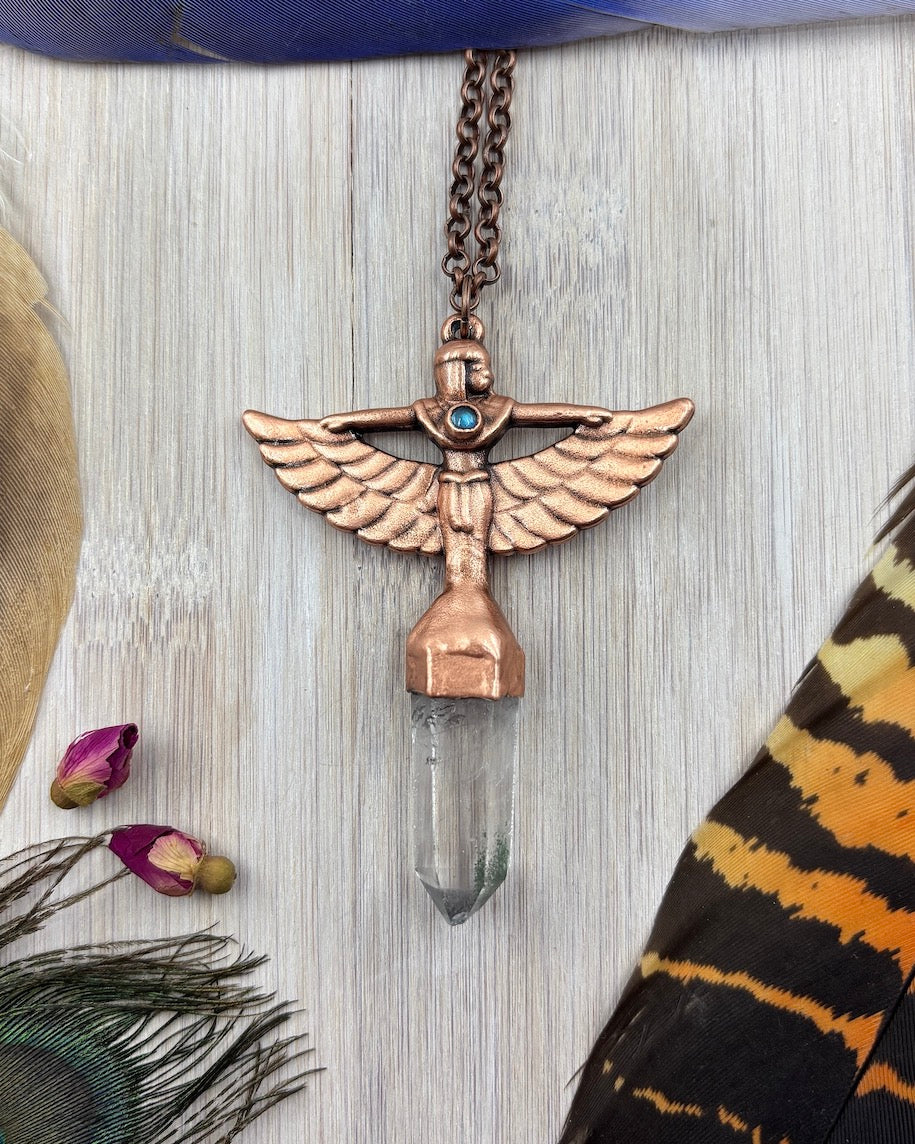 Egyptian Goddess With Clear Quartz Point & Labradorite - Copper Electroformed