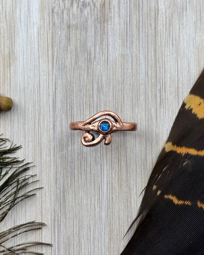 Eye Of Horus Copper Ring with Blue Labradorite