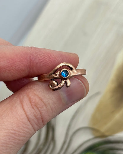 Eye Of Horus Copper Ring with Blue Labradorite