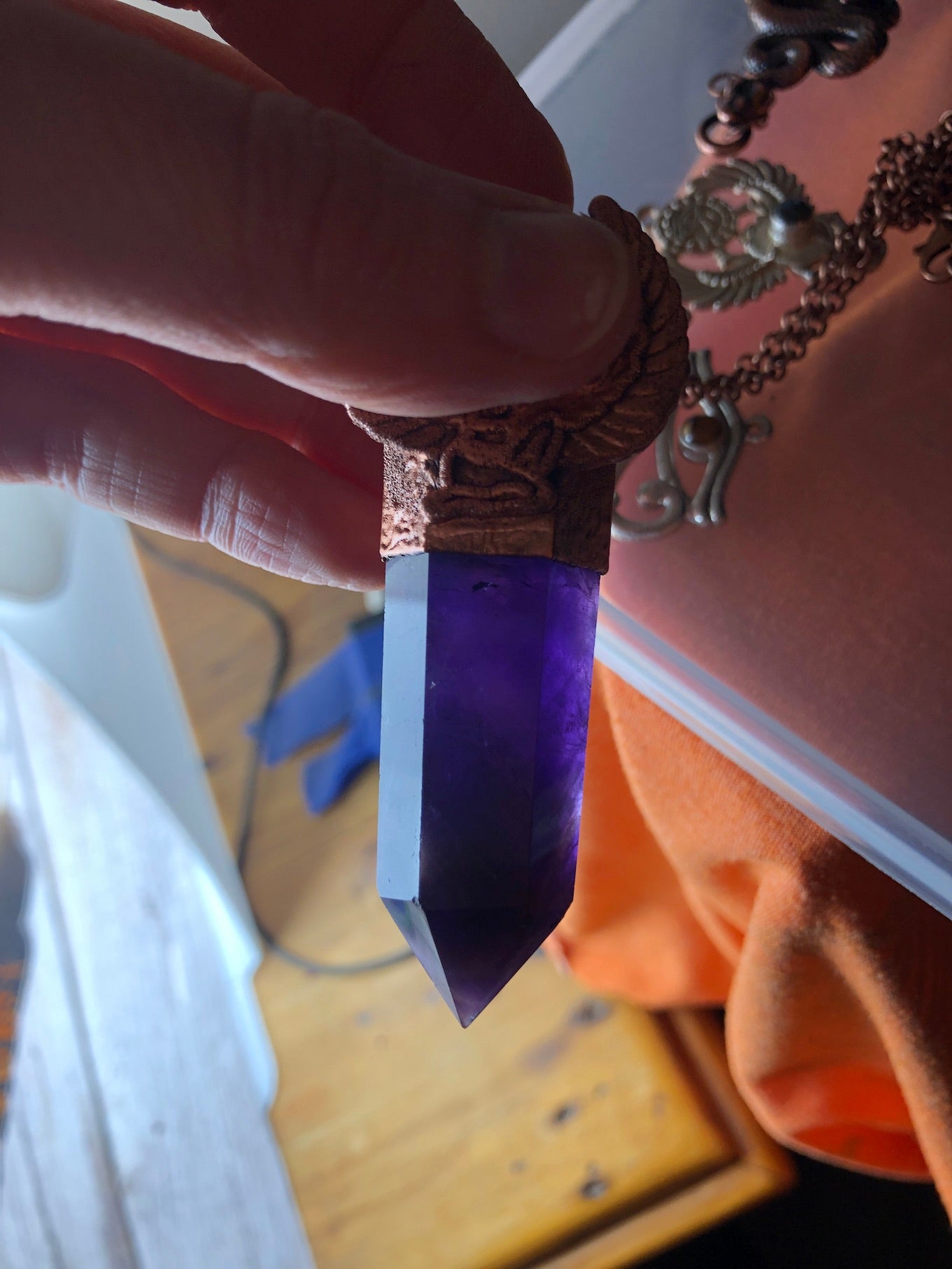 Egyptian Goddess Necklace with Chunky Amethyst - Electroformed