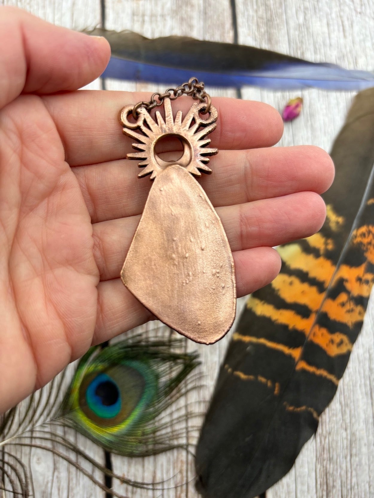 REAL Monarch Butterfly Wing Pendant with Rainbow Moonstone - Electroformed