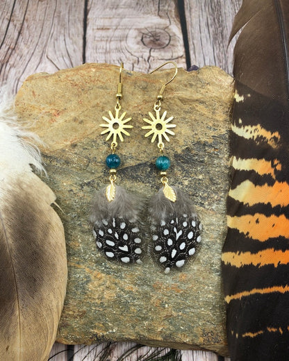 Star Guineafowl Feather Earrings