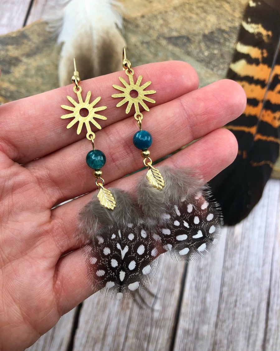 Star Guineafowl Feather Earrings