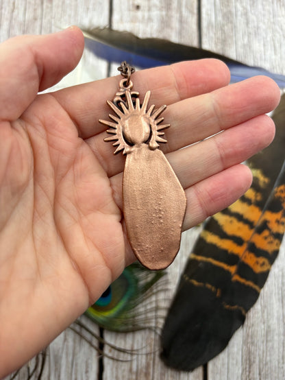 REAL Butterfly Wing Pendant with Rainbow Moonstone - Electroformed