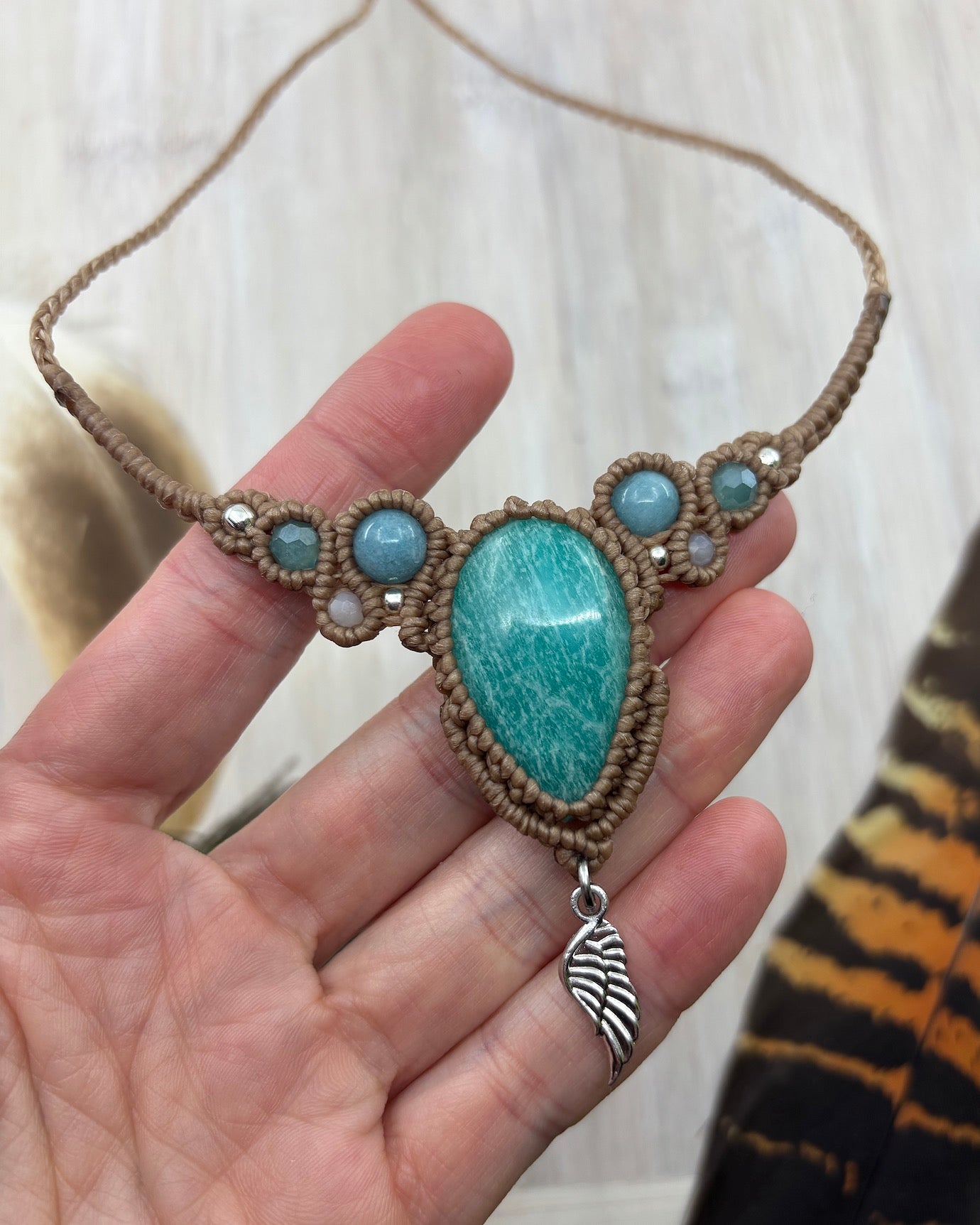 Amazonite Choker Macrame Necklace