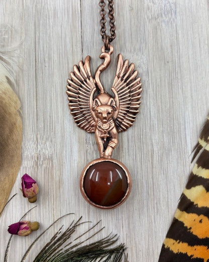 Carnelian Bastet Egyptian Pendant - Made To Order