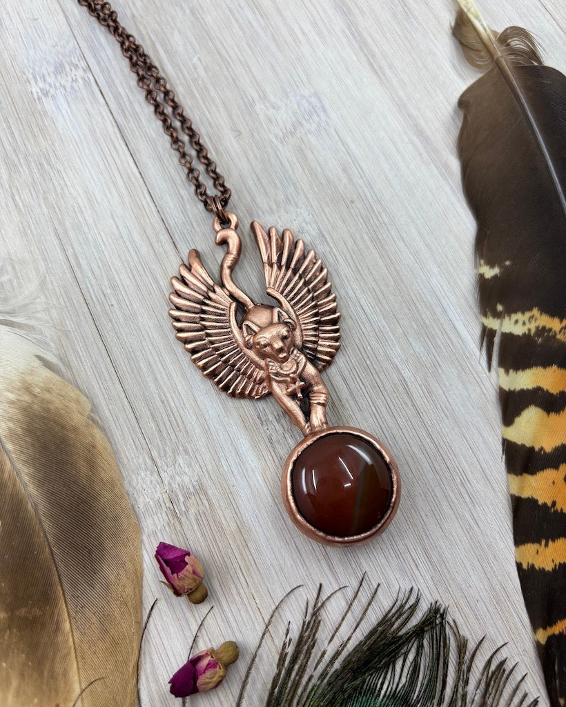 Carnelian Bastet Egyptian Pendant - Made To Order