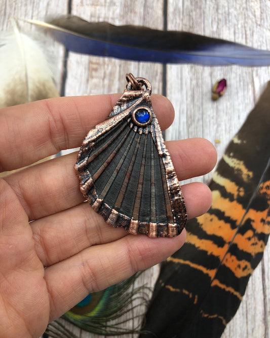 black sea shell copper necklace with labradorite, electroformed