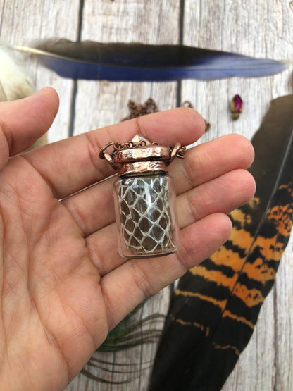 Snake Skin Necklace with Tiger Eye & Shed in A Bottle - Copper Electroformed