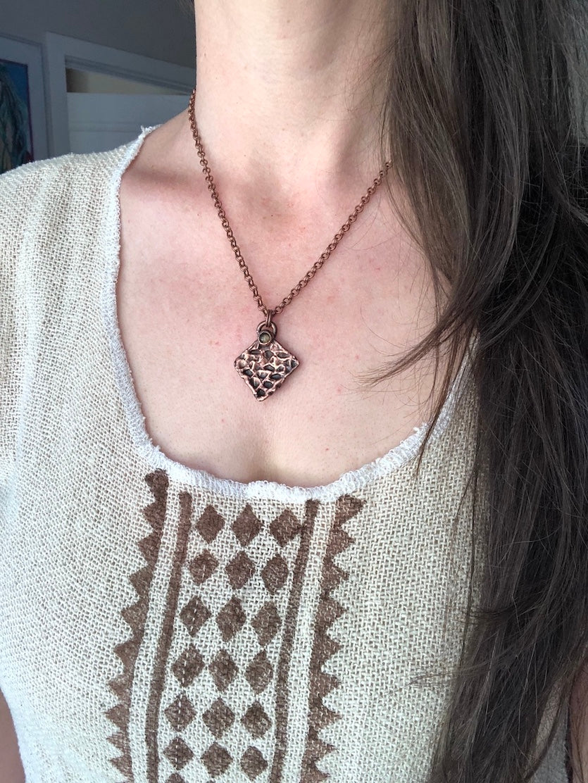 Snake Skin Necklace with Tiger Eye - Copper Electroformed