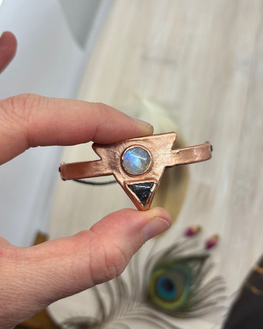 Labradorite / Rainbow Moonstone Triangle Copper Bracelet