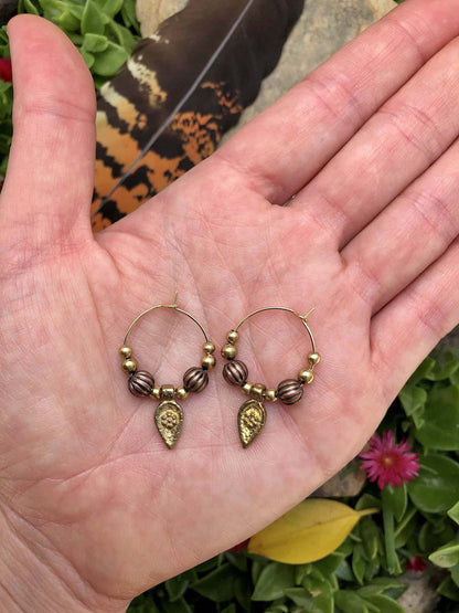 beaded gold tribal brass hoop small earrings