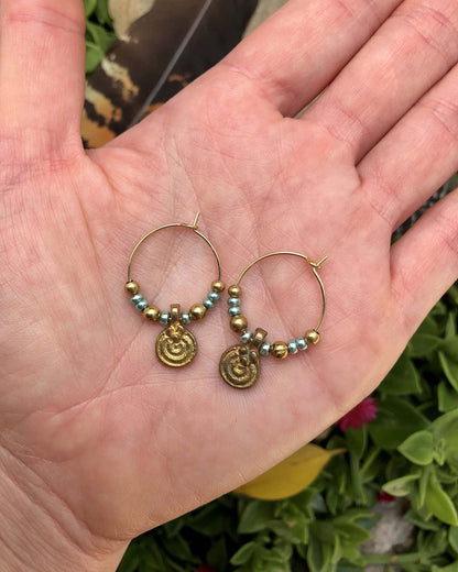 beaded gold tribal brass hoop small earrings