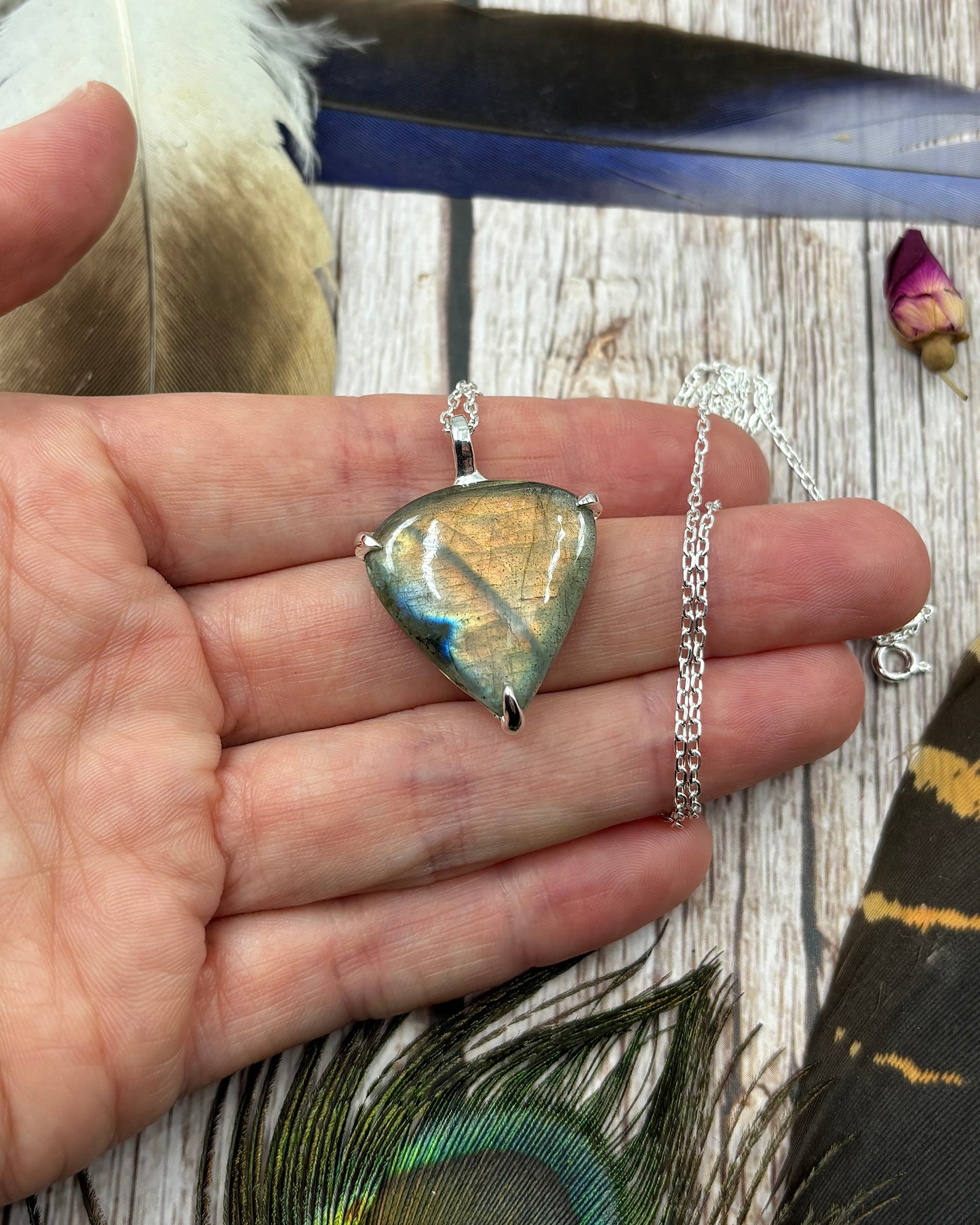 Sterling Silver Triangle Labradorite Pendant