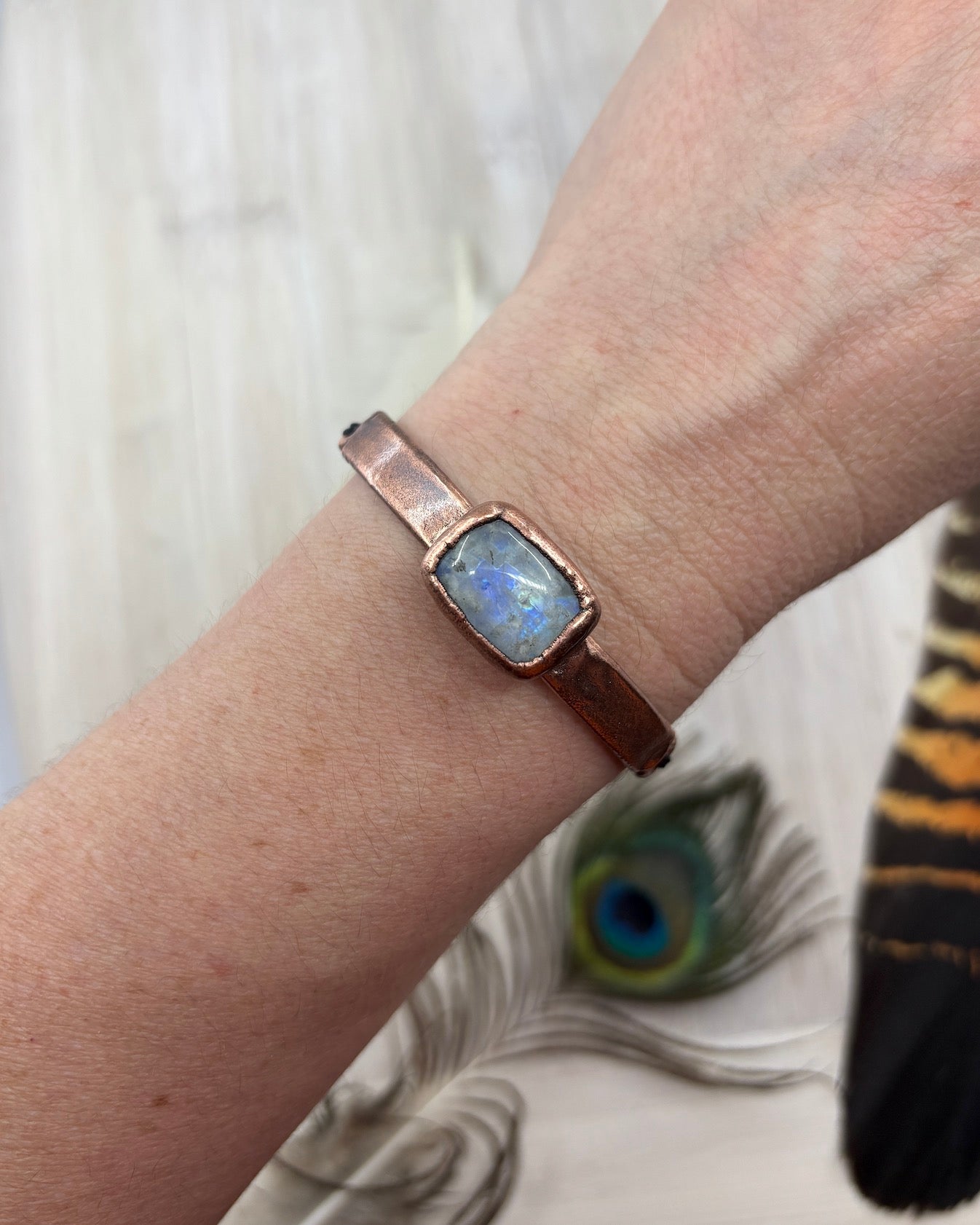 Rainbow Moonstone Copper Bracelet