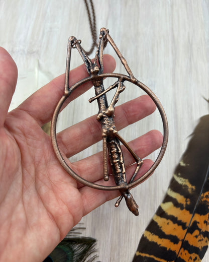 REAL Stick Insect Pendant With Triangle Labradorite - Copper Electroformed