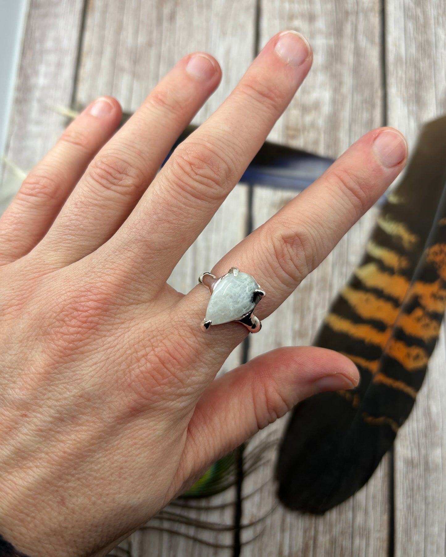 Sterling Silver Rainbow Moonstone Ring - 8.75 US