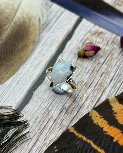 Sterling Silver Rainbow Moonstone Ring - 8.75 US