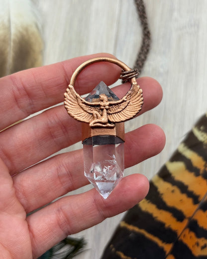 Egyptian Goddess Pendant with Clear Quartz Point - Copper Electroformed