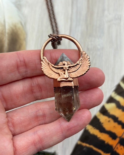 Egyptian Goddess Pendant with Smoky Quartz Point - Copper Electroformed