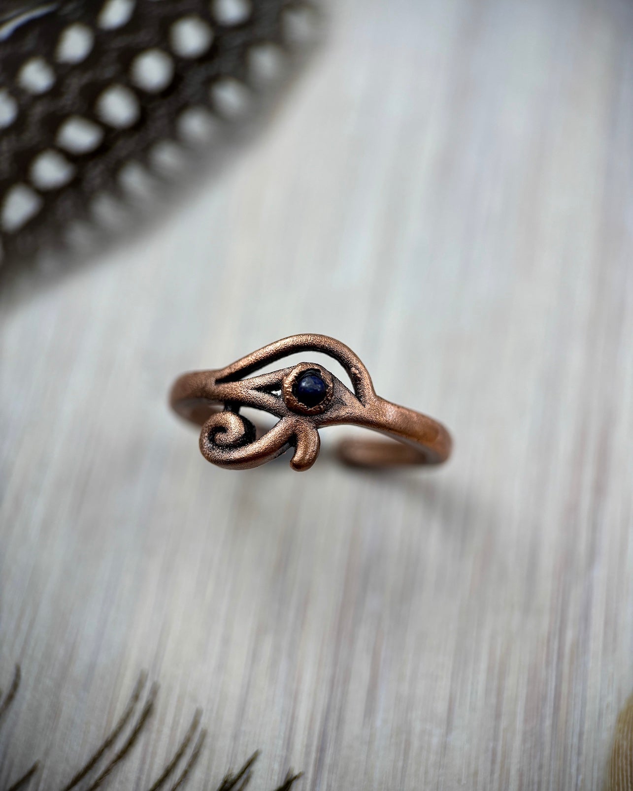 Eye Of Horus Copper Ring with Lapis Lazuli