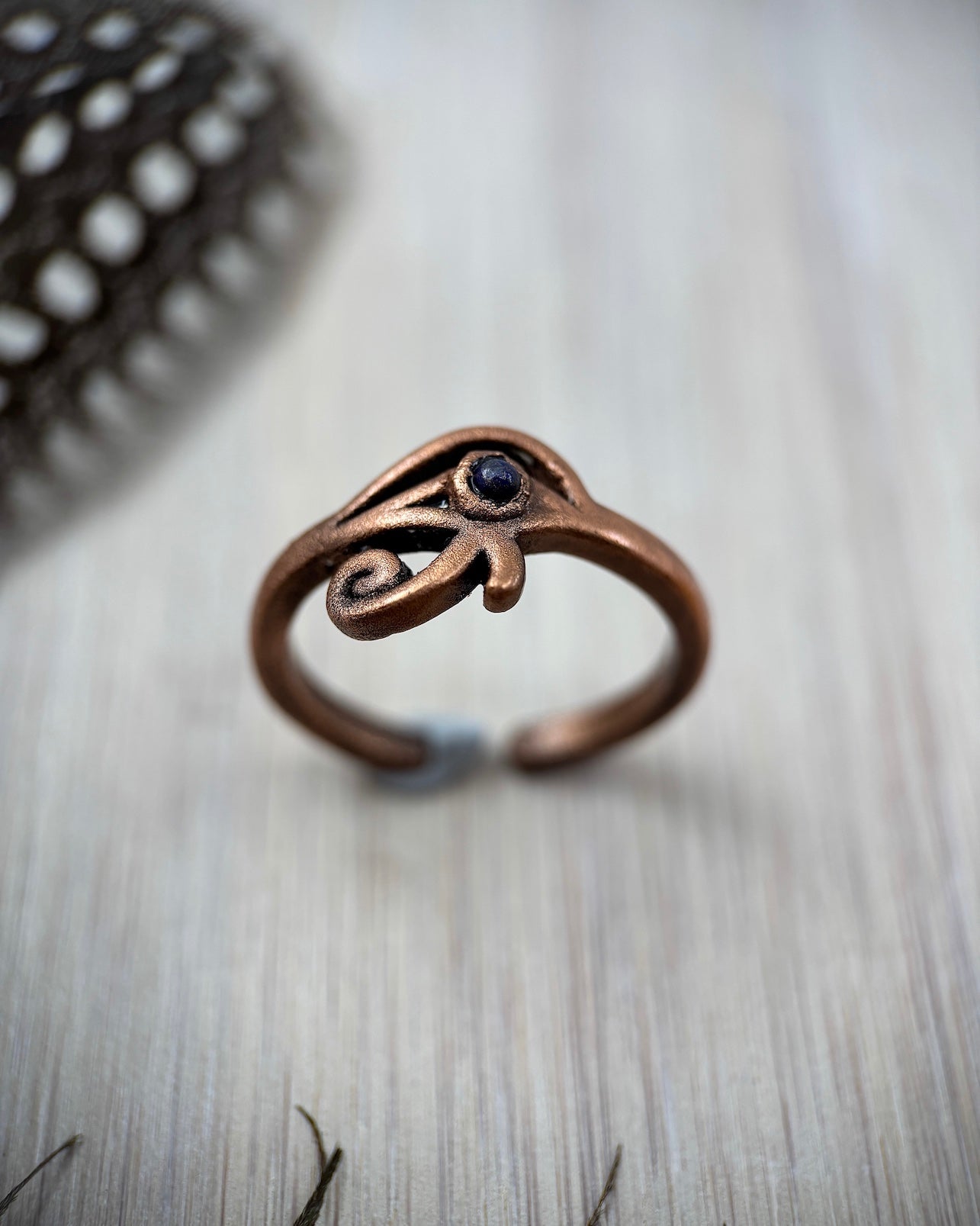 Eye Of Horus Copper Ring with Lapis Lazuli