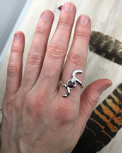 Sterling Silver Garnet Snake Ring - 8 US