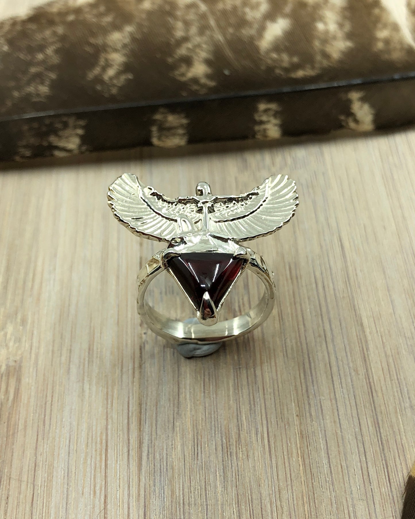 Sterling Silver Egyptian Goddess Garnet Ring - 8 US