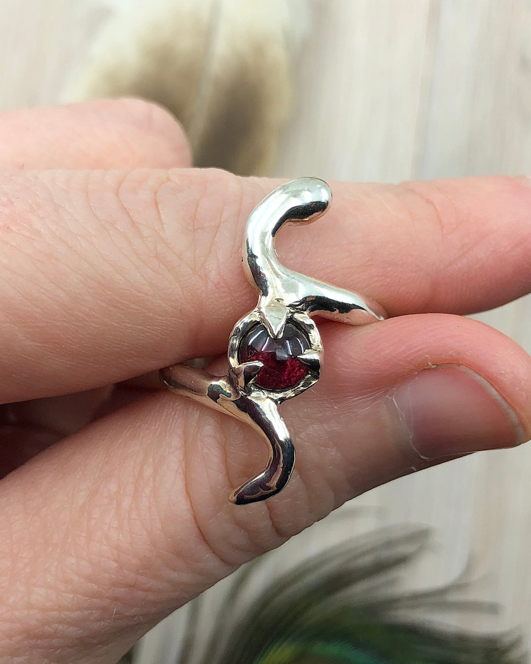 Sterling Silver Garnet Snake Ring - Made To Order