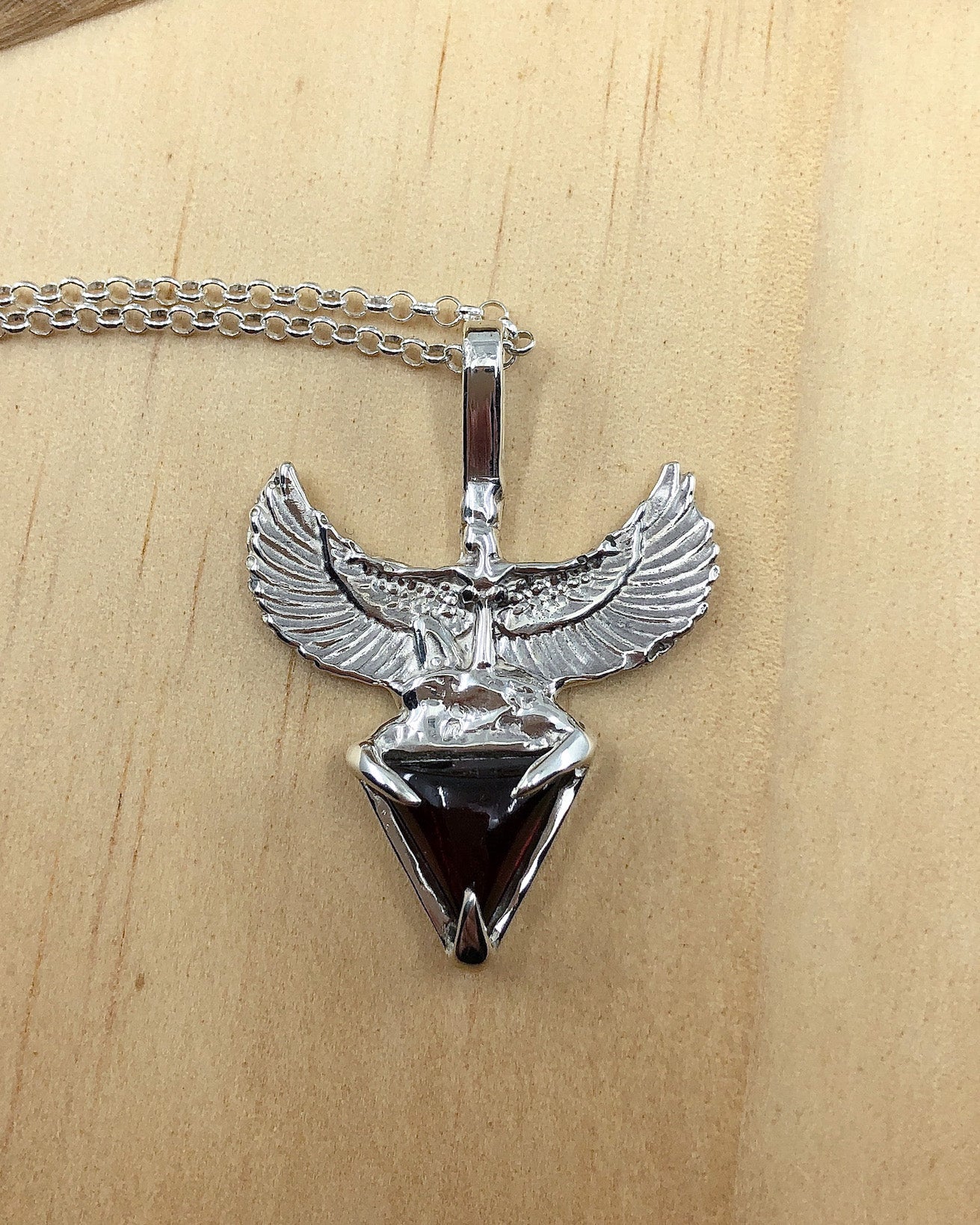 Sterling Silver Egyptian Goddess Garnet Pendant