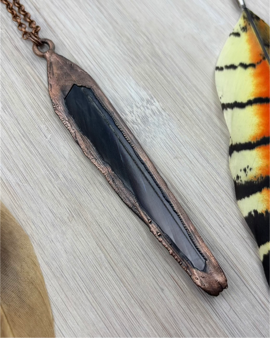 Blue Rosella Feather Copper Necklace