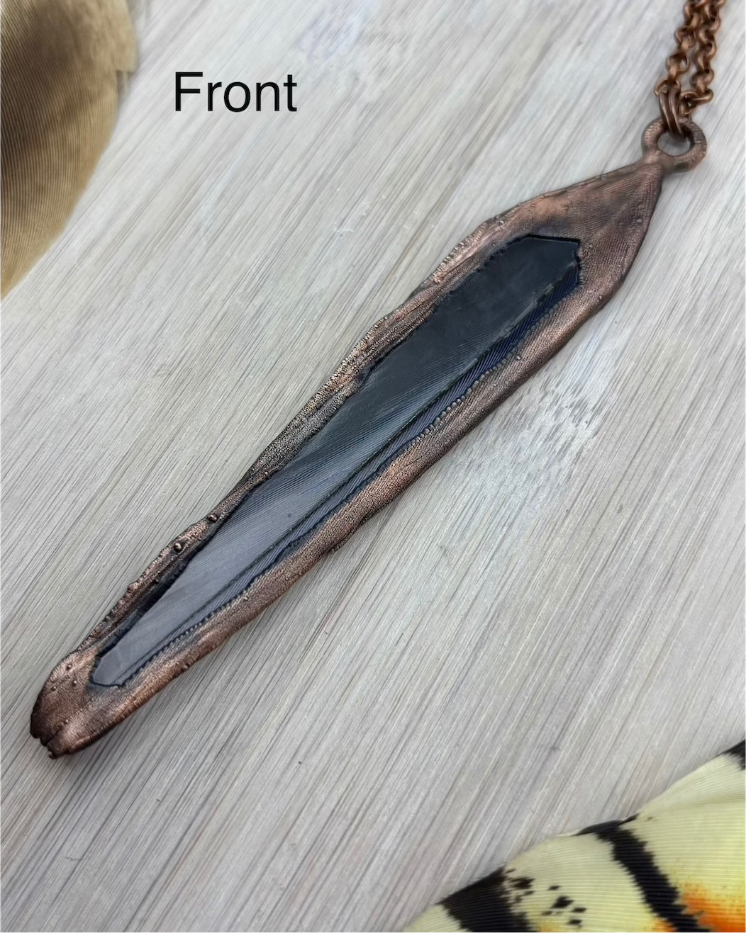 Blue Rosella Feather Copper Necklace