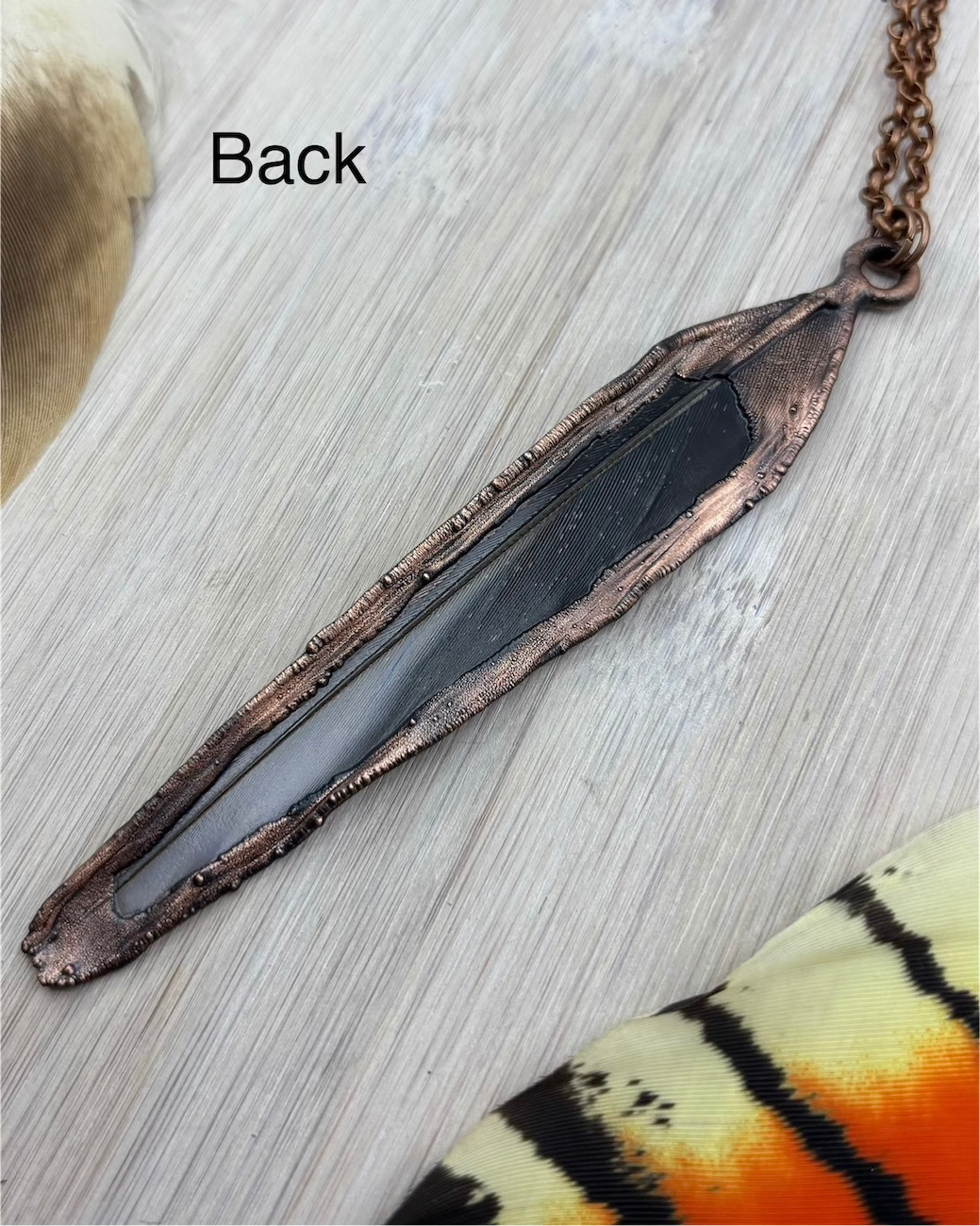 Blue Rosella Feather Copper Necklace