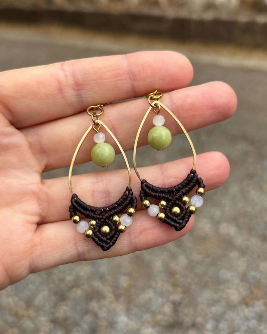 Macrame Peridot Teardrop Earrings - Made To Order