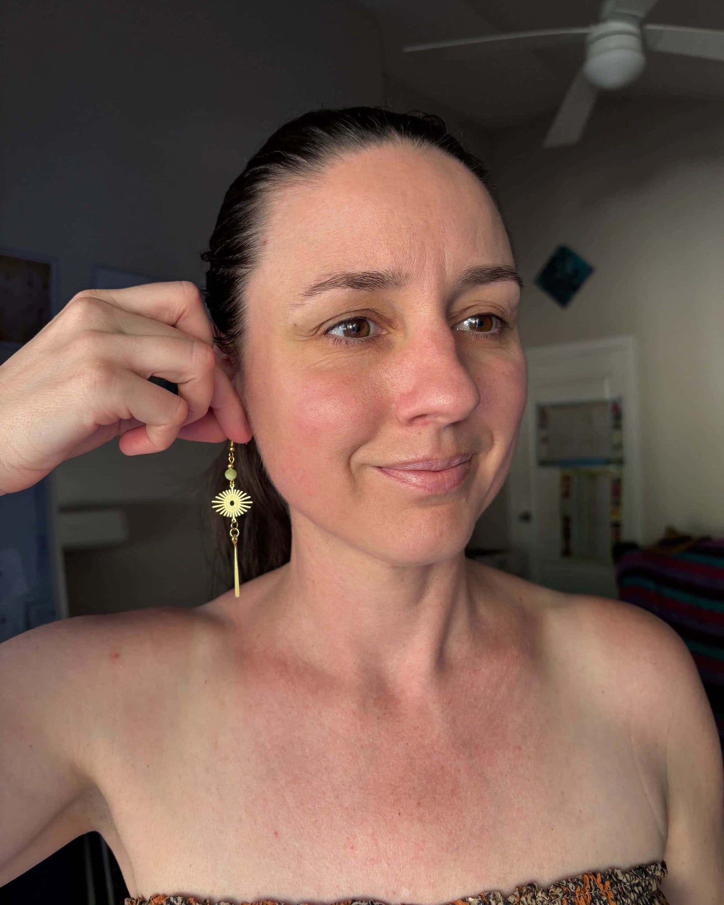Peridot Star Eye Brass Earrings
