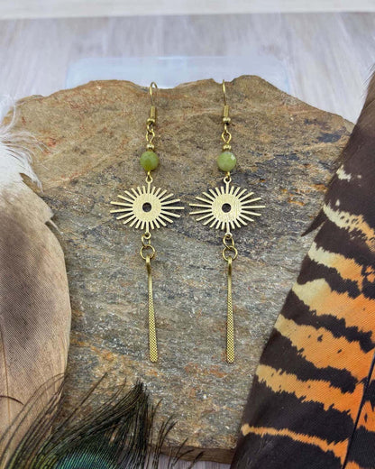 Peridot Star Eye Brass Earrings