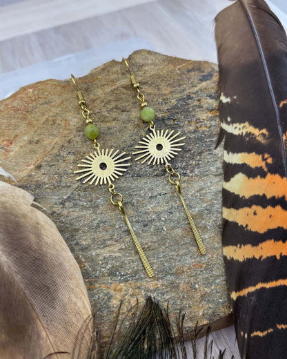 Peridot Star Eye Brass Earrings