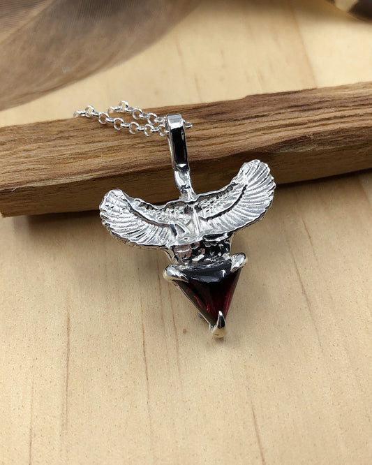 Sterling silver Egyptian goddess garnet necklace