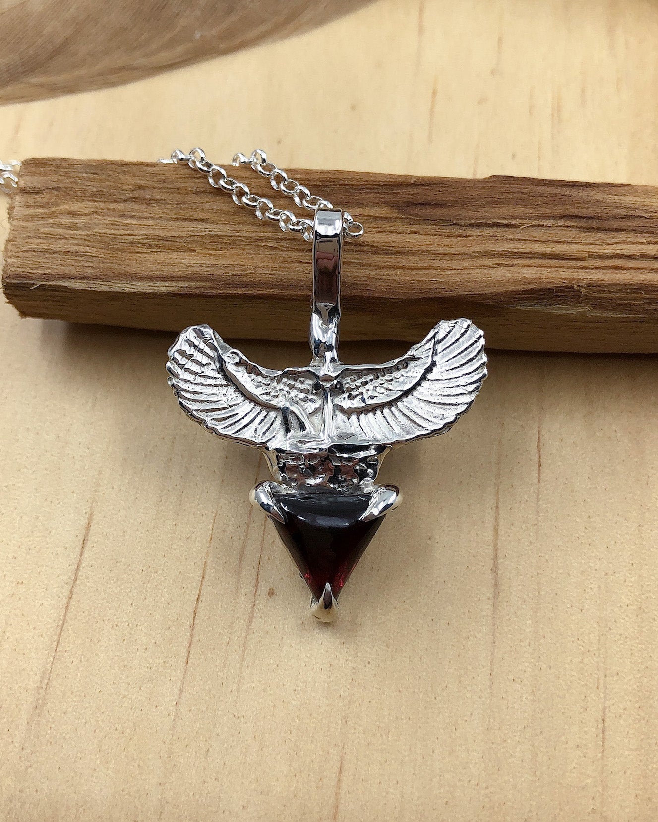 Sterling silver Egyptian goddess garnet necklace