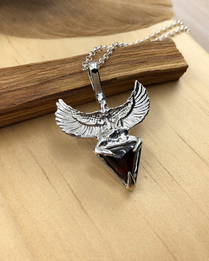 Sterling silver Egyptian goddess garnet pendant