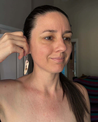Tiger Eye Real Gumtree Leaf Earrings - Copper