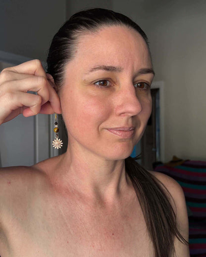 Tiger Eye Sun Earrings - Copper